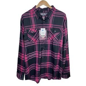 Greasy Hands Society Mens Pink Black Purple Button Up Flannel Shirt 2XLT Tall